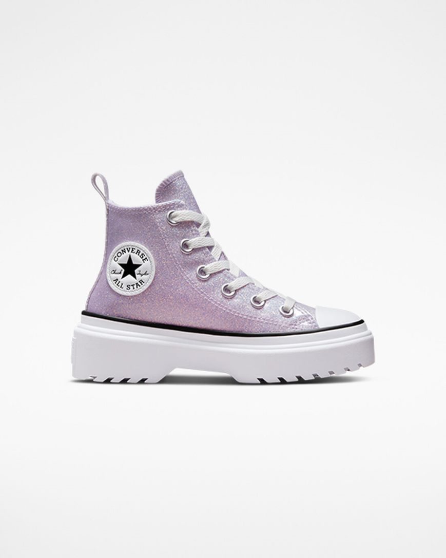 Girls\' Converse Chuck Taylor All Star Lugged Lift Glitter High Top Platform Shoes Purple / White / Black | AU 38E41B